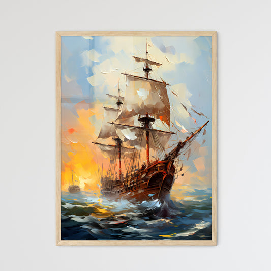 Santa Maria Nina And Pinta Of Christopher Columbus - A Painting Of A Ship In The Ocean With Golden Hind In The Background Default Title