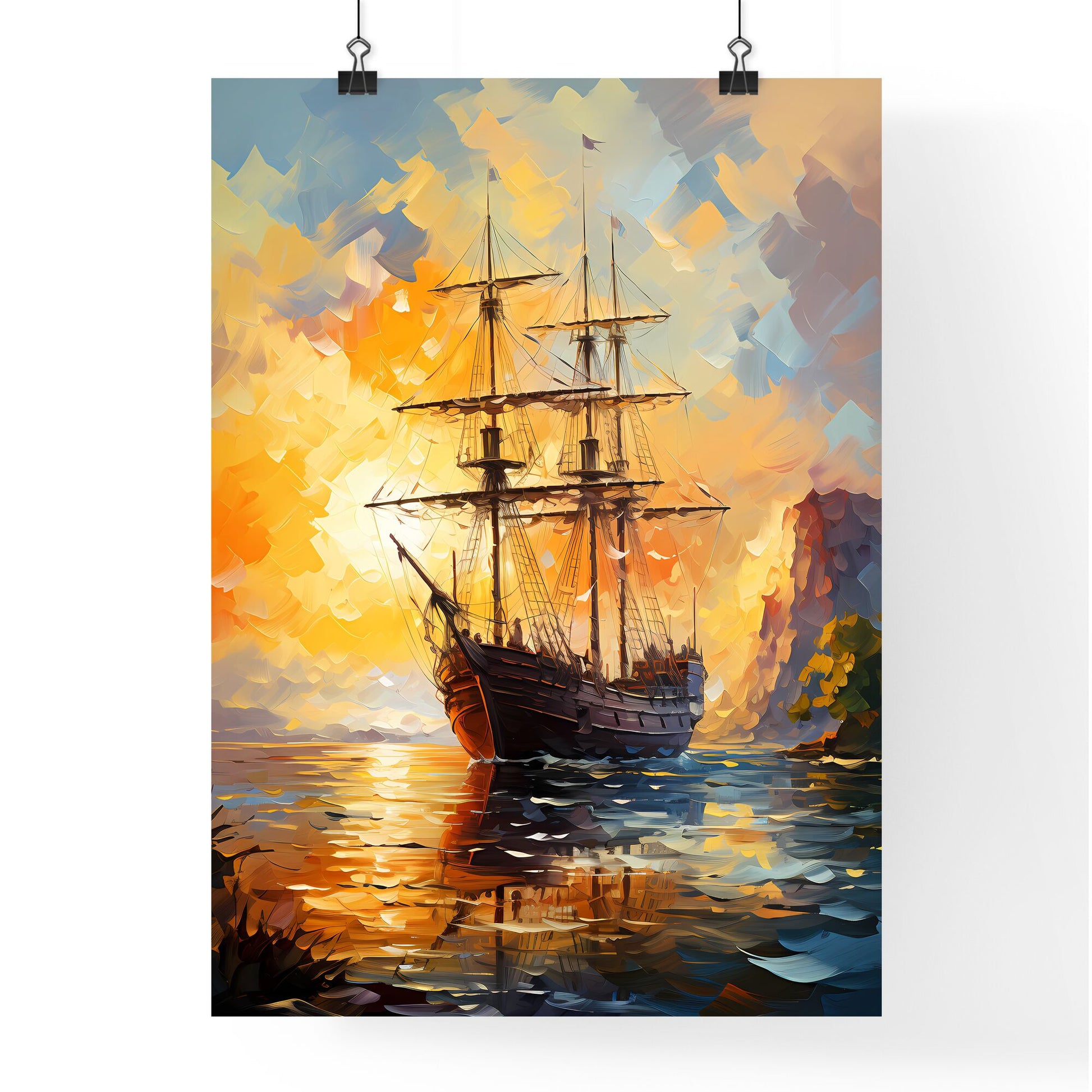 Santa Maria Nina And Pinta Of Christopher Columbus - A Painting Of A Ship In The Water Default Title