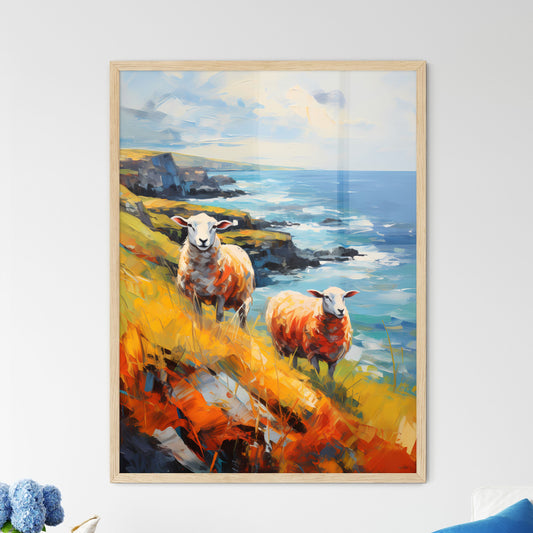 Sheep On Northern Ireland Coast - A Painting Of Sheep On A Cliff By The Ocean Default Title