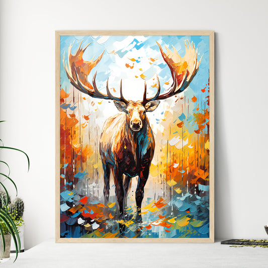 Silhouette Moose On White Background - A Painting Of A Moose With Large Antlers Default Title