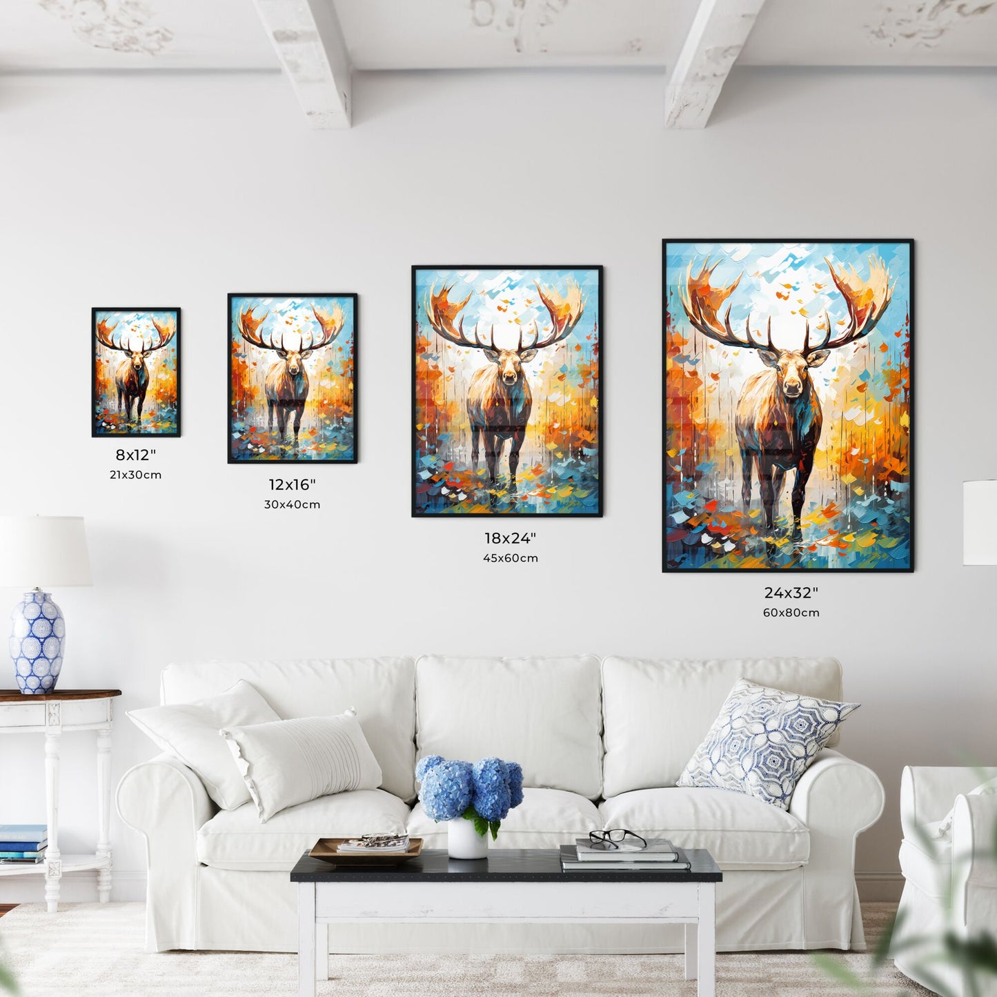 Silhouette Moose On White Background - A Painting Of A Moose With Large Antlers Default Title