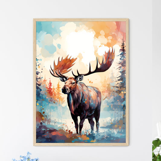 Silhouette Moose On White Background - A Moose With Large Antlers Standing In A Forest Default Title