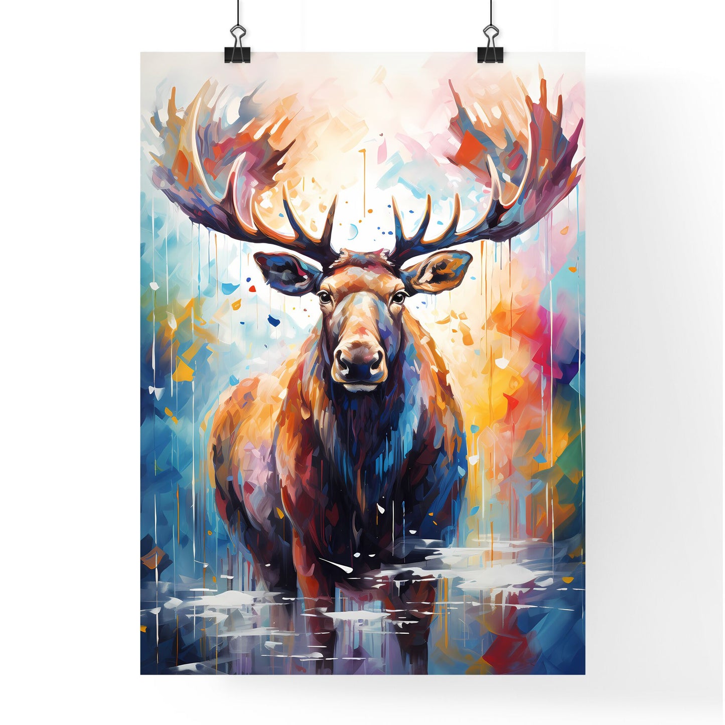 Silhouette Moose On White Background - A Moose With Large Antlers Default Title