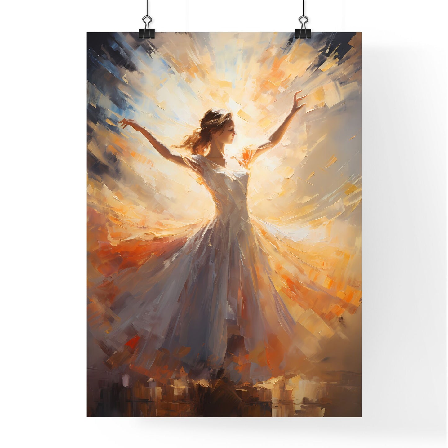 The Ballerina Soaring Against The Coming Sun - A Woman In A White Dress With Her Arms Outstretched Default Title