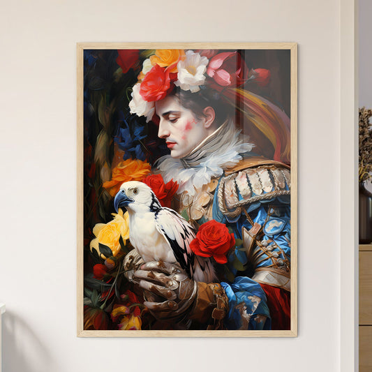 The Harlequin And A White Parrot - A Painting Of A Man Holding A Bird Default Title