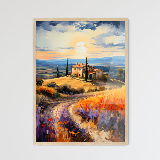 Tuscan Landscape - A Painting Of A House In A Field Of Flowers Default Title