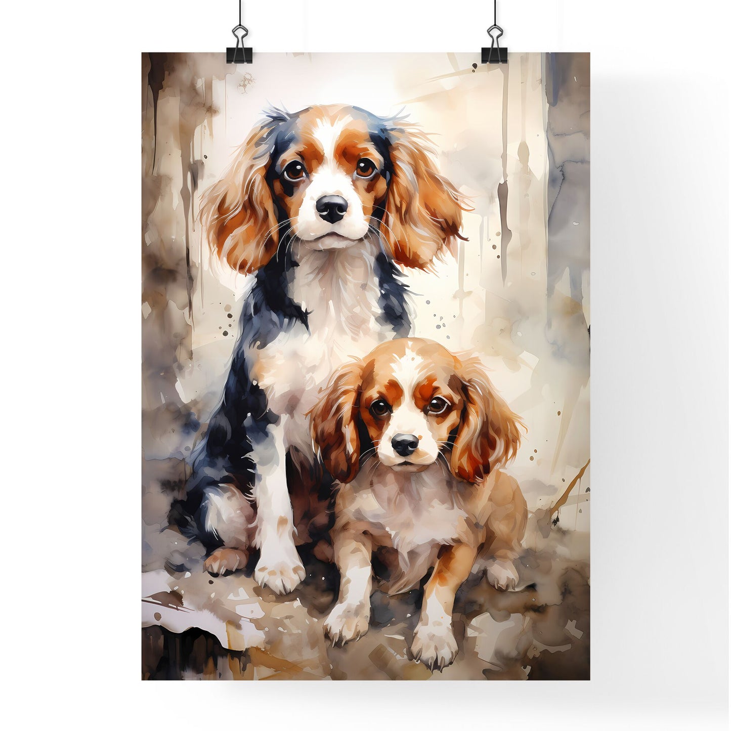 Two Cavalier King Charles Spaniel Puppies - A Watercolor Painting Of Two Dogs Default Title