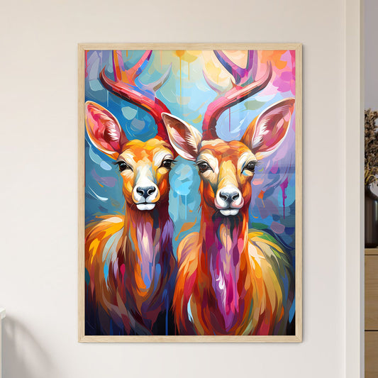 Two Female Lesser Kudu Antelopes - A Couple Of Colorful Deer Default Title