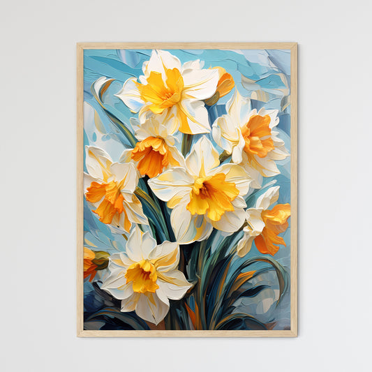 Yellow Daffodil Flowers In Spring - A Painting Of Flowers On A Blue Background Default Title