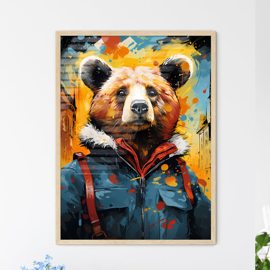 Berlin Mascot Bear In Front Of The City Skyline - A Painting Of A Bear Wearing A Jacket Default Title
