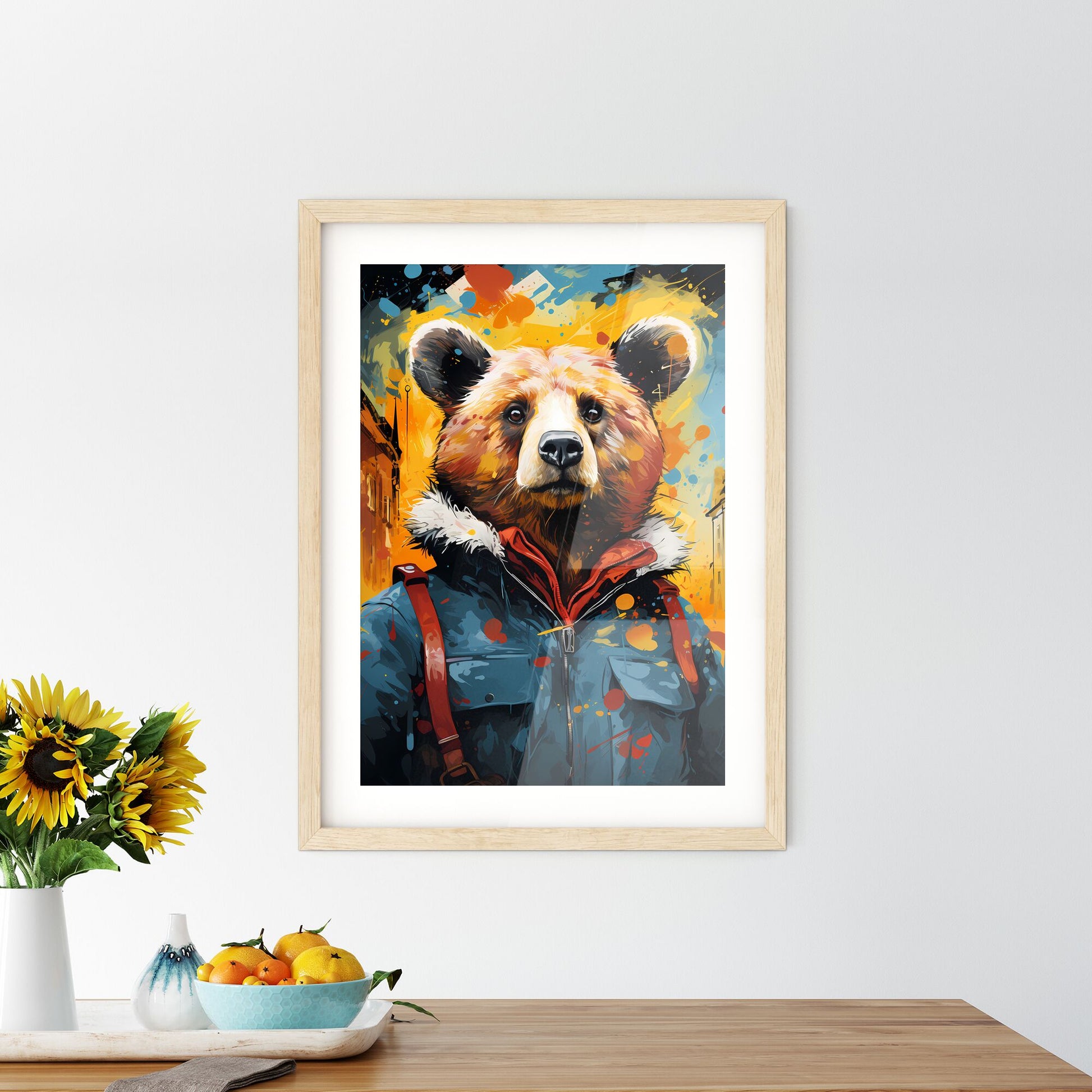 Berlin Mascot Bear In Front Of The City Skyline - A Painting Of A Bear Wearing A Jacket Default Title