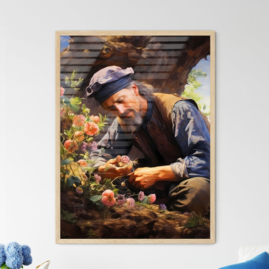 Planting An Apple Tree In The Garden - A Man Sitting Next To Flowers Default Title