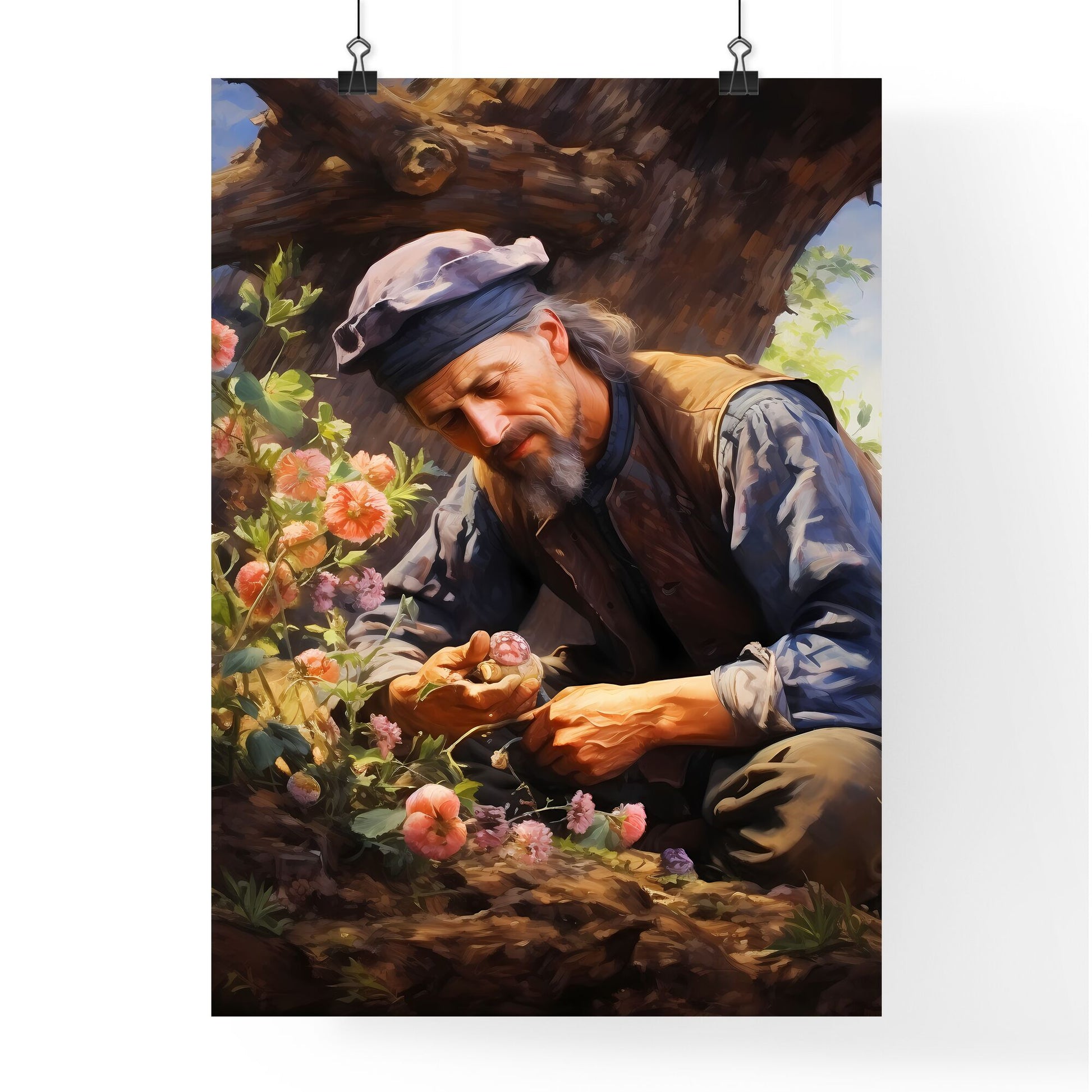 Planting An Apple Tree In The Garden - A Man Sitting Next To Flowers Default Title