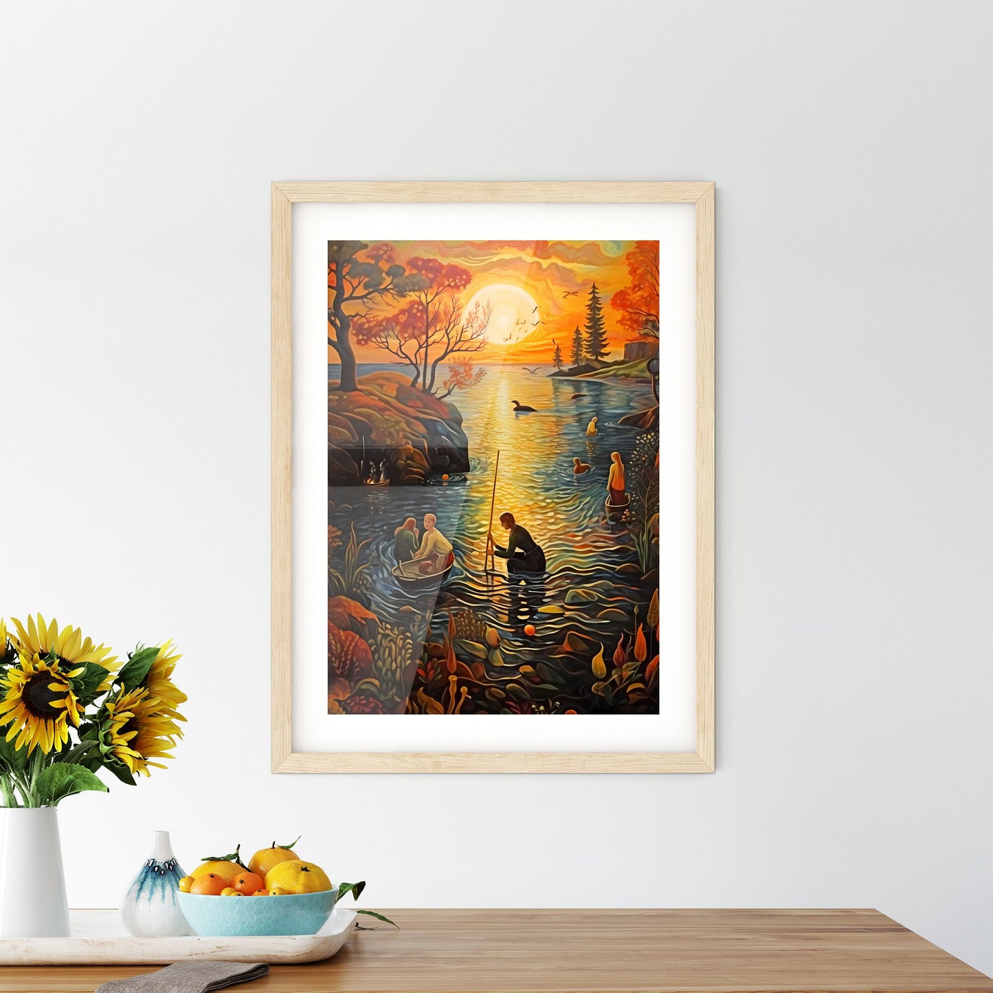 Baltic Sea Bath Scene In Autumn - A Painting Of People Fishing In A Lake Default Title