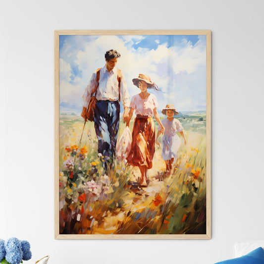Happy Multi-Generation Family Walking In The Countrys - A Painting Of A Family Walking In A Field Default Title