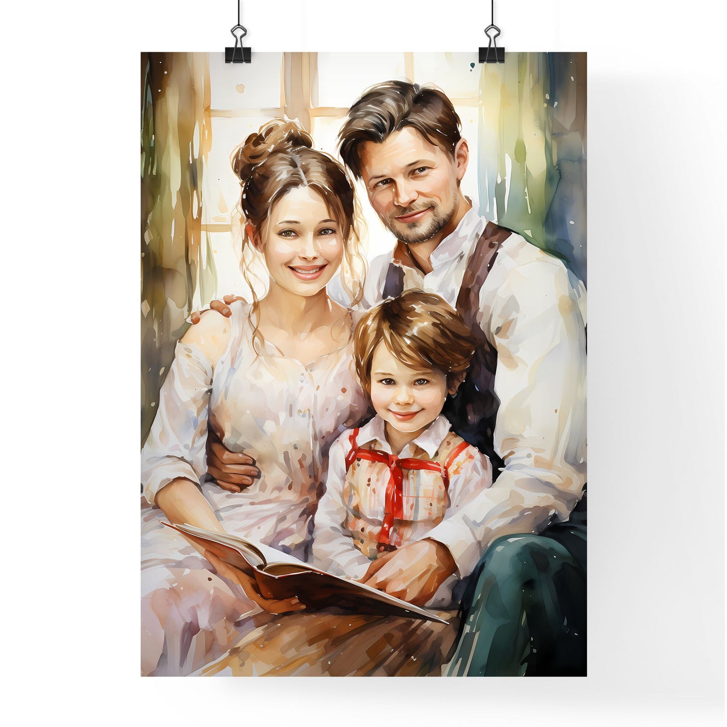 Happy Young Family With Two Children - A Painting Of A Family Default Title