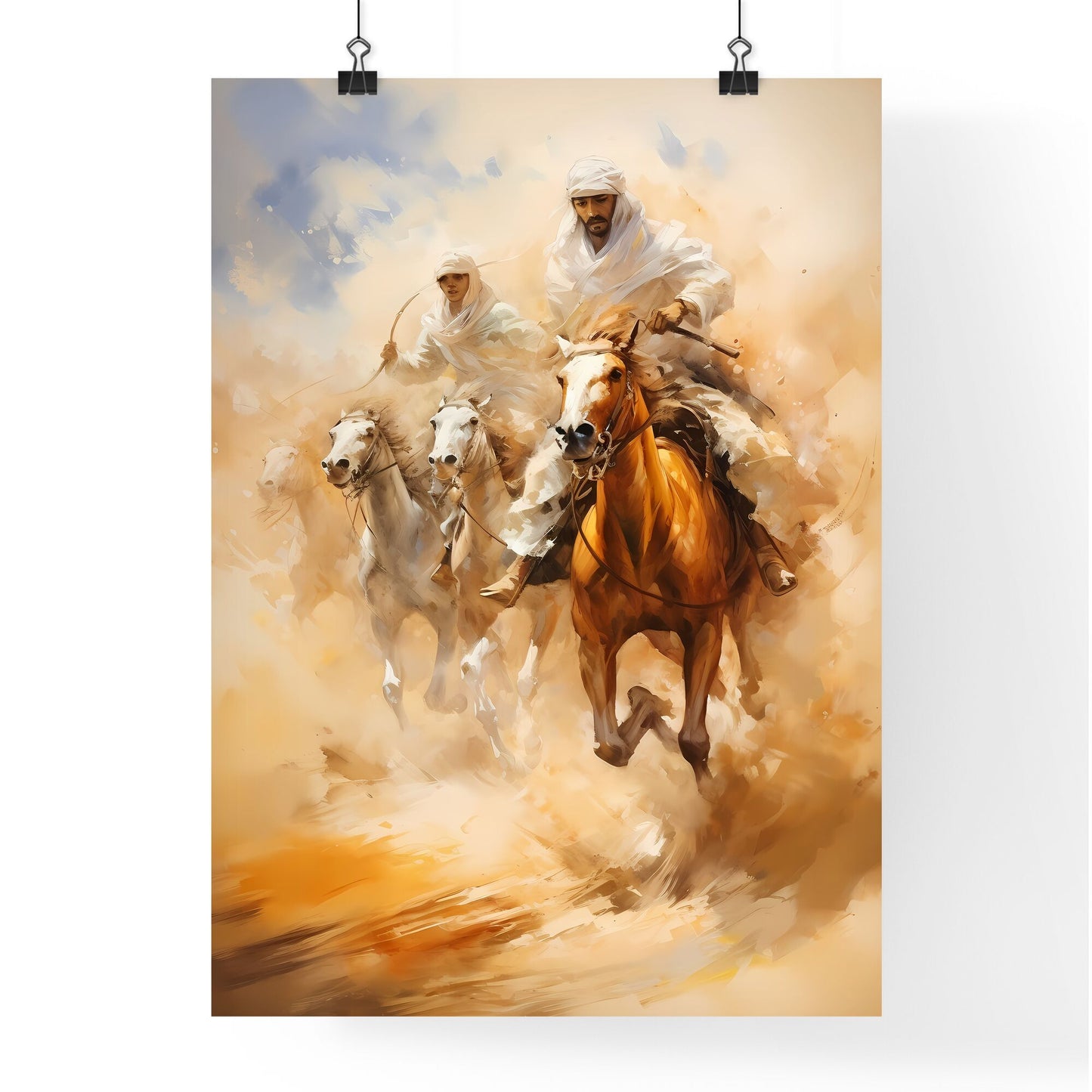 Making Sports In The Dunes Of Saudi Arabia - A Painting Of Men Riding Horses Default Title