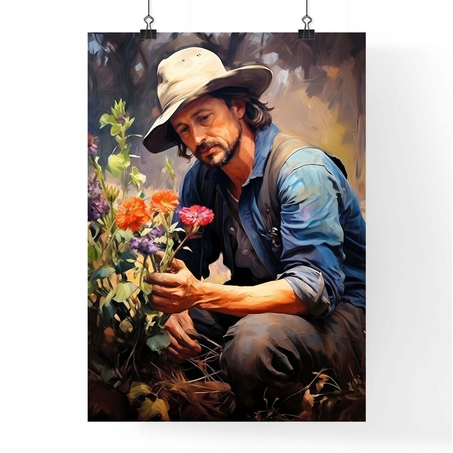Planting Apple Tree In The Garden - A Man In A Hat Picking Flowers Default Title