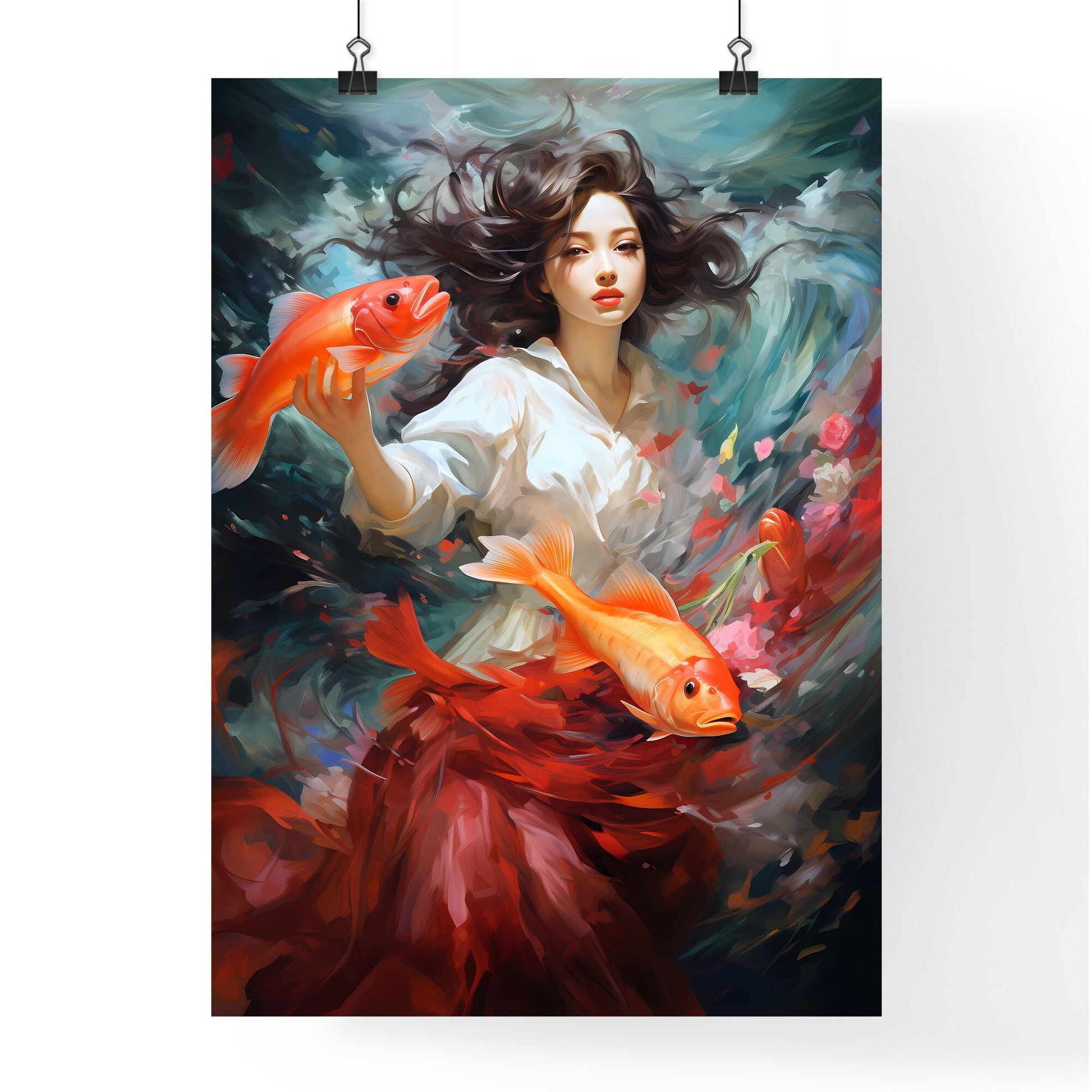 She Is Catching The Fish - A Woman Holding Two Fish Default Title