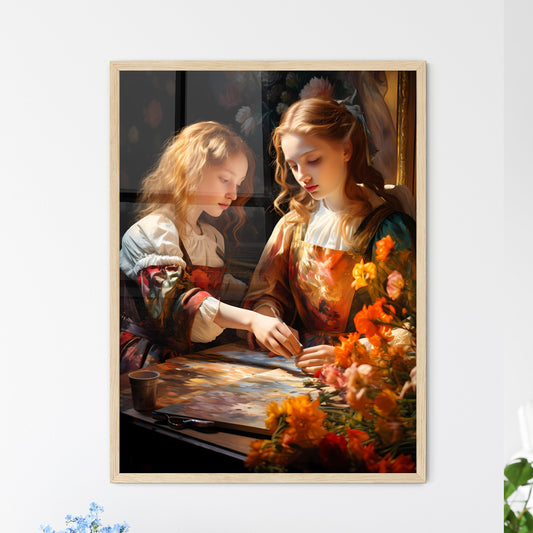 The Art Sisters Doing A Painting - A Couple Of Girls In Dresses Painting Default Title