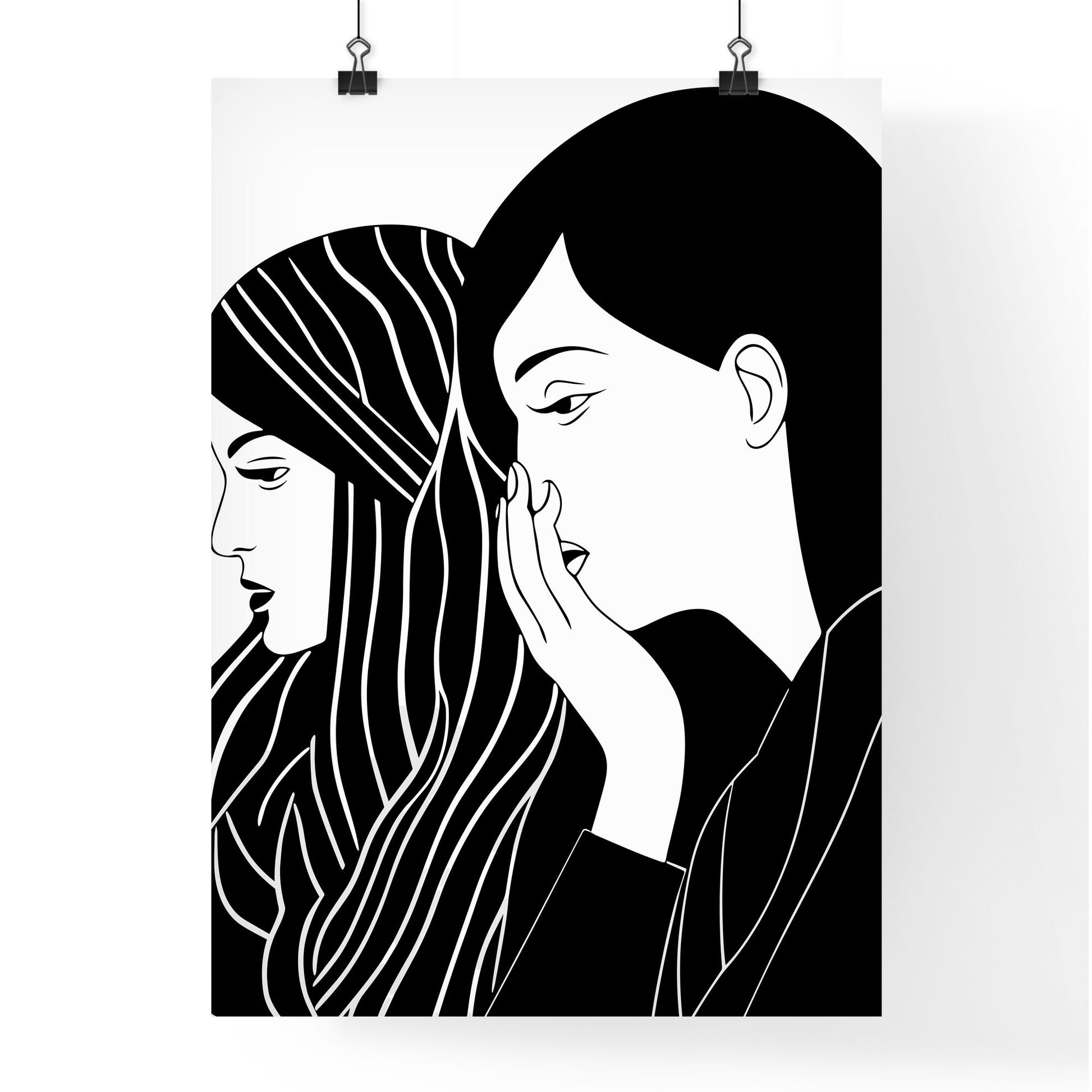 60S Advertising Gossip Scene Of Two Women - A Black And White Drawing Of Two Women Default Title