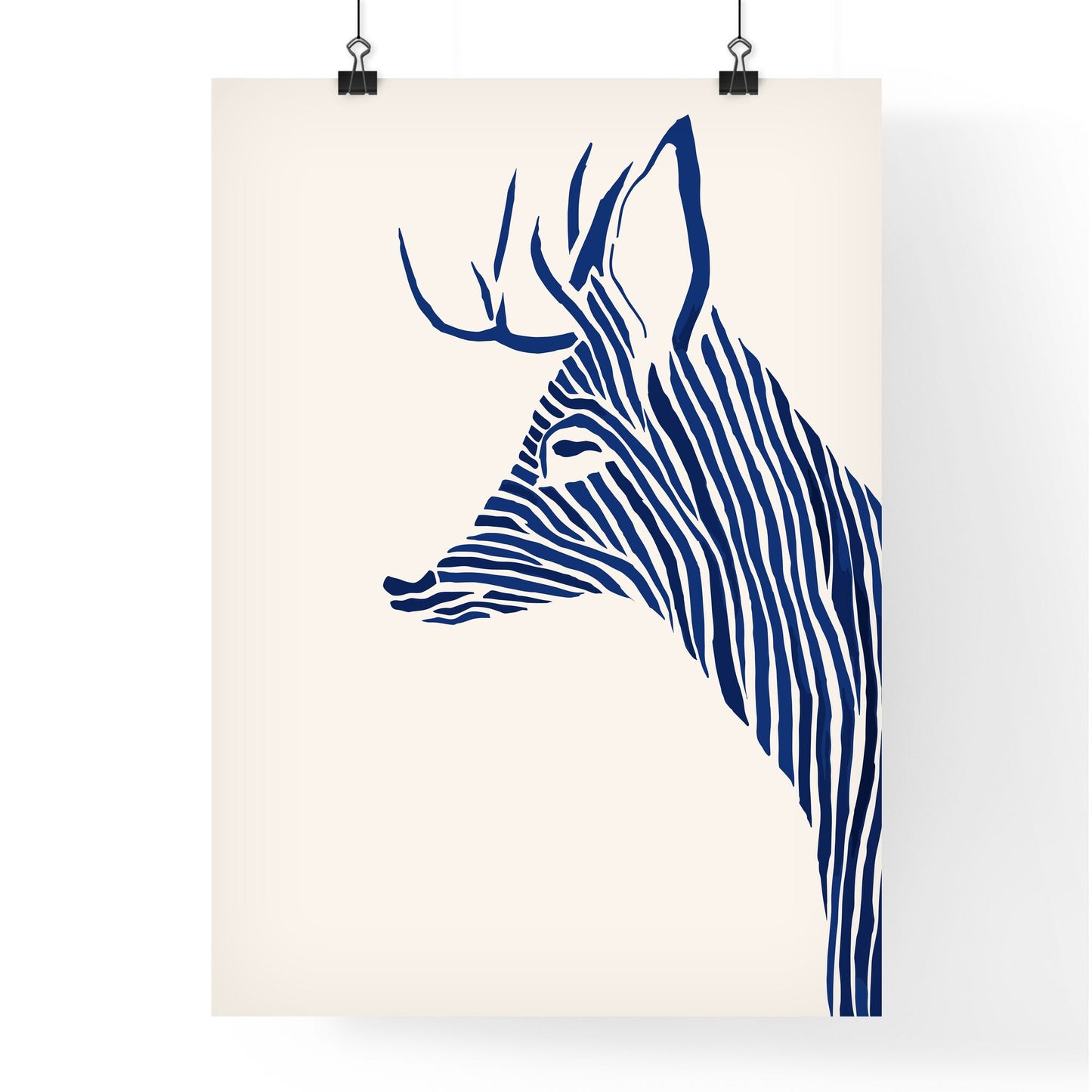 Black Marker Style Drawing Of A Deer Woodcut Print - A Blue And White Zebra Default Title