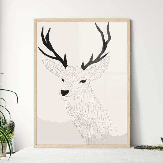 Black Marker Style Drawing Of A Deer Woodcut Print - A Drawing Of A Deer With Antlers Default Title