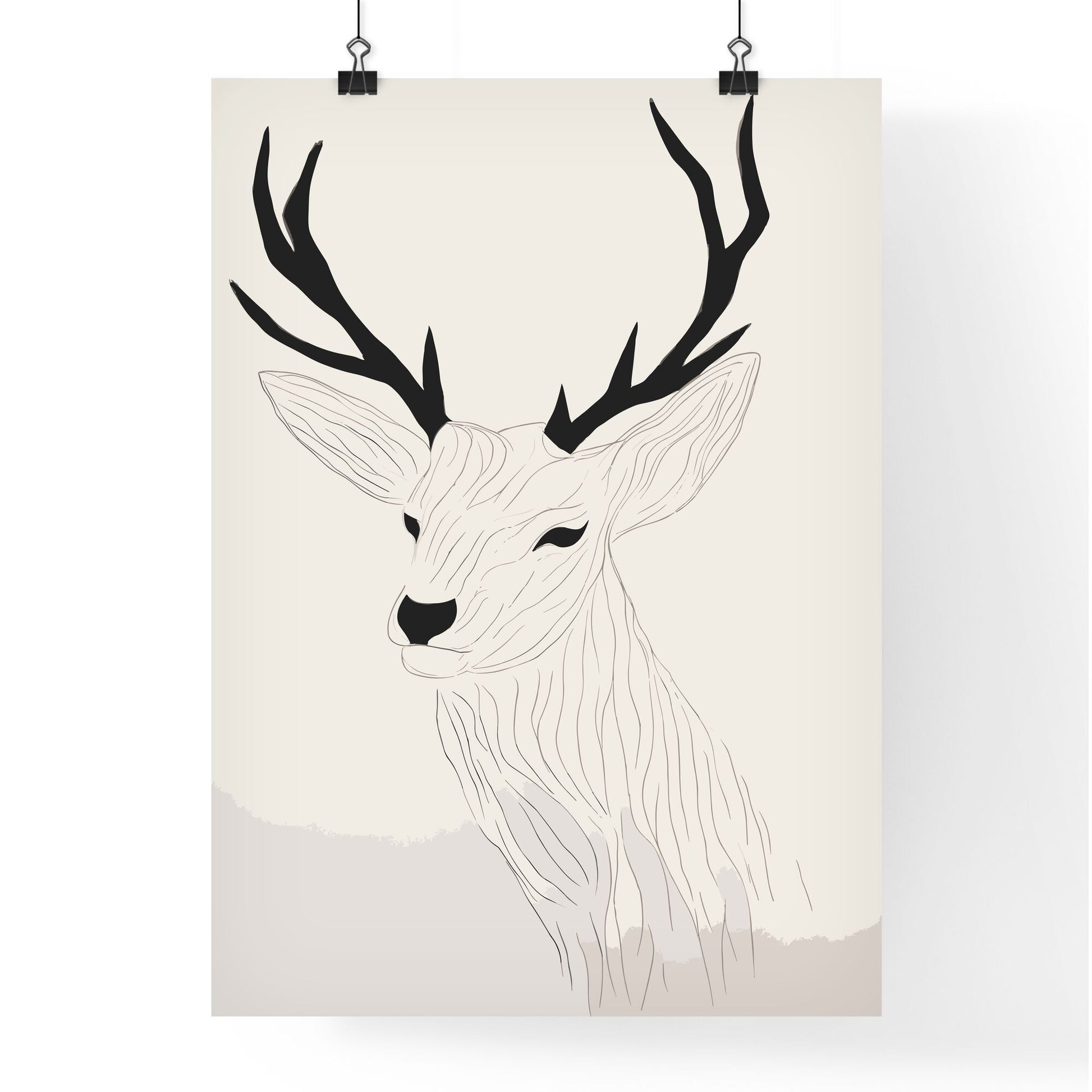 Black Marker Style Drawing Of A Deer Woodcut Print - A Drawing Of A Deer With Antlers Default Title