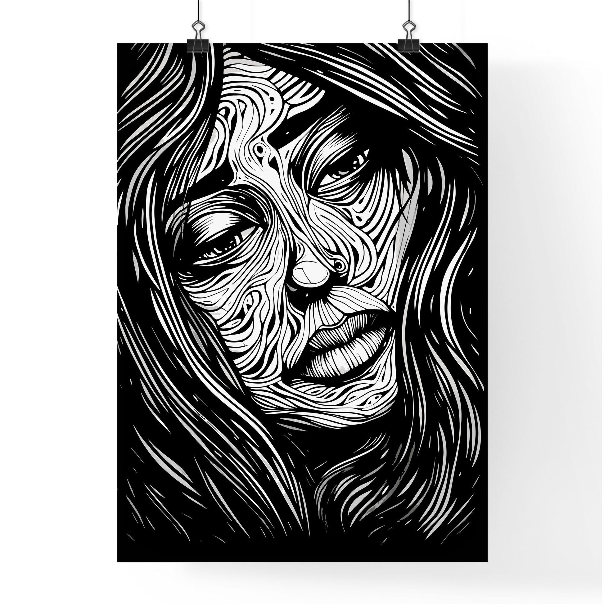 Fine Art - A Black And White Drawing Of A Woman'S Face Default Title