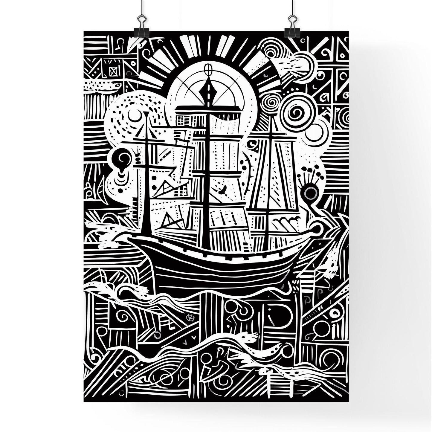 Ship Poster - A Black And White Art Of A Ship Default Title