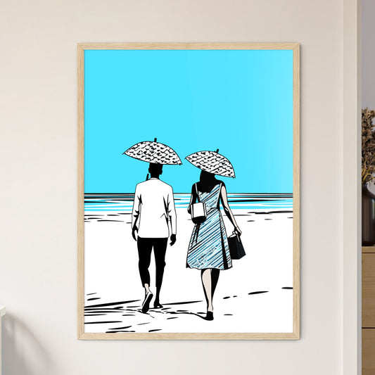 Beach Holidays For Romantic Young Couple - A Man And Woman Walking On A Beach With Umbrellas Default Title
