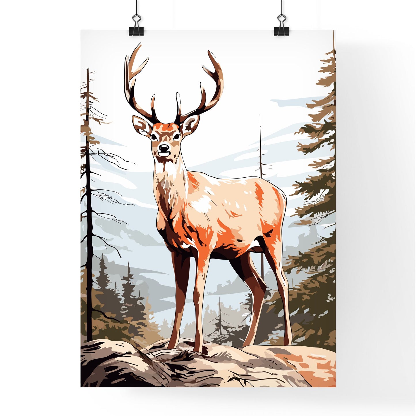 Beautiful Deer - A Deer Standing On A Rock In The Woods Default Title