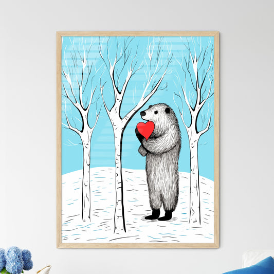 Merry Christmas Card With A Cute Bear Huging A Heart - A Bear Holding A Heart Default Title