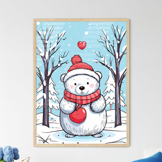 Merry Christmas Card With A Cute Bear Huging A Heart - A Cartoon Of A Polar Bear Holding A Heart Default Title