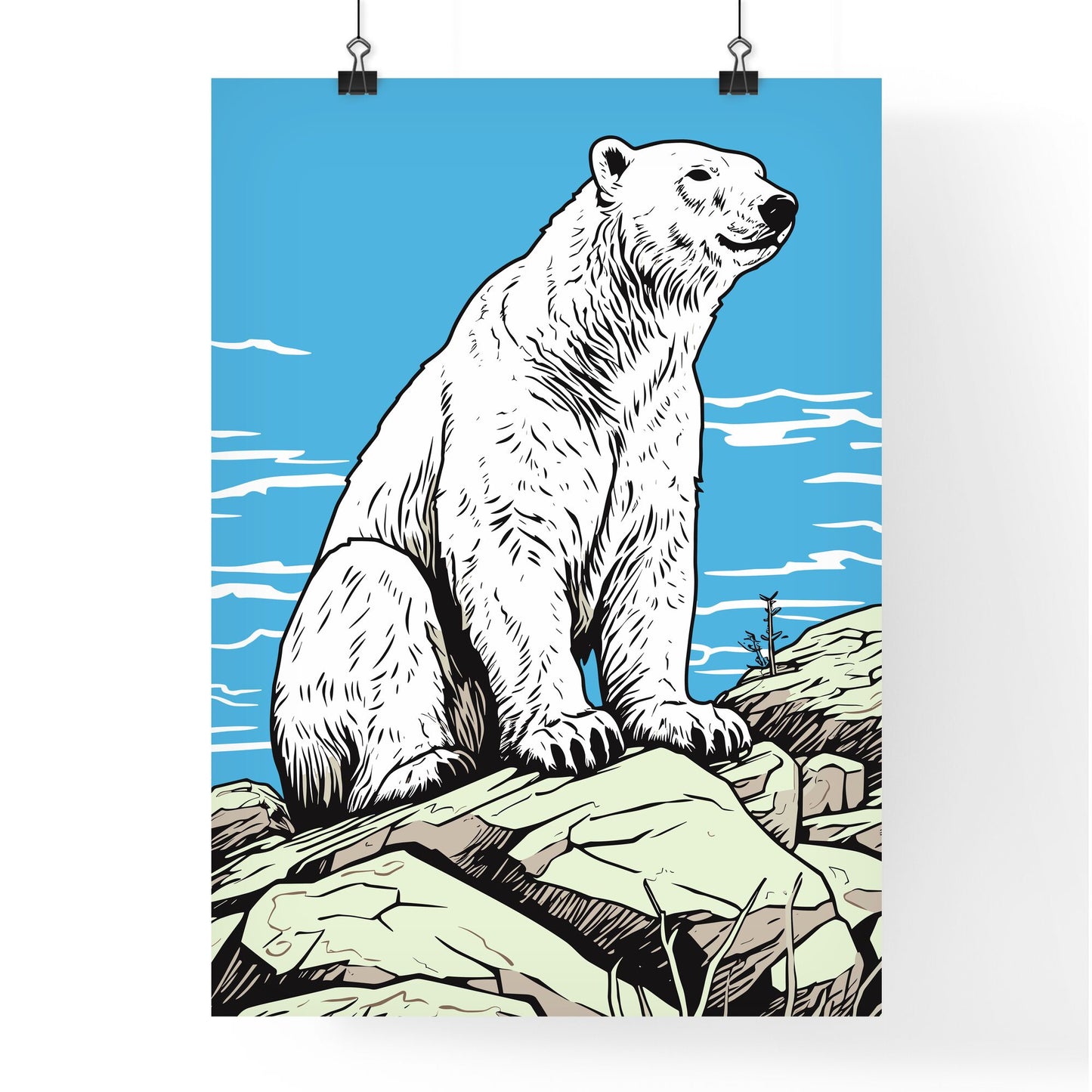 Polar Bear On The Canadian Arctic Tundra - A Polar Bear Sitting On Rocks Default Title