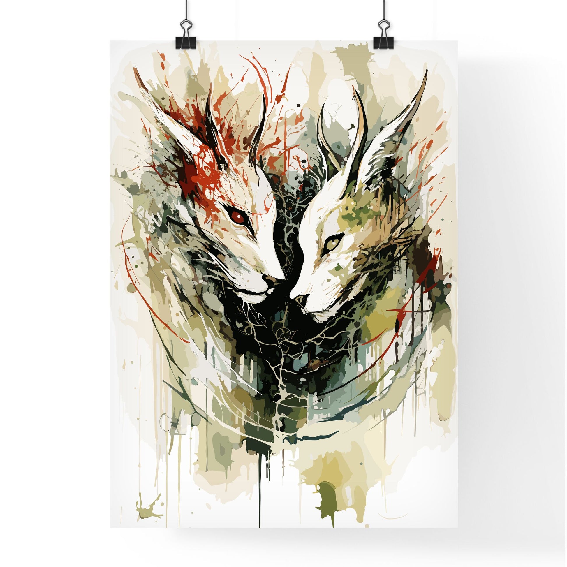 The Fox And The Rabbit Poster - A Painting Of Two White Foxes With Red Eyes Default Title