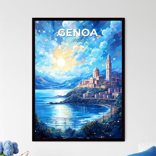 Genoa Italy Skyline - A Painting Of A City On A Hill With A Body Of Water And Mountains - Customizable Travel Gift Default Title