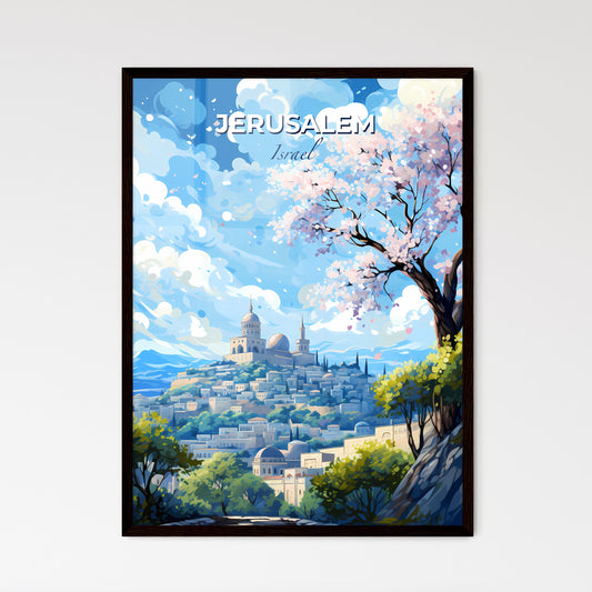 Jerusalem Israel Skyline - A Painting Of A City With A Tree And A Blue Sky - Customizable Travel Gift Default Title