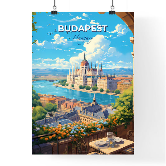 Budapest Hungary Skyline - A Castle With A River And Birds In The Sky - Customizable Travel Gift