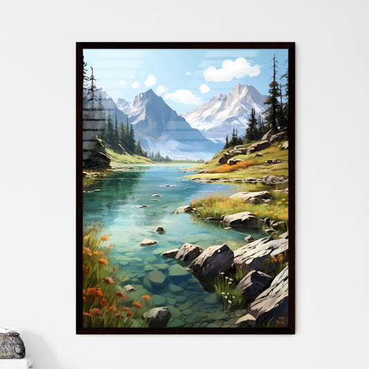 A Poster of BANFF National Park - A River With Rocks And Trees In Front Of Mountains Default Title