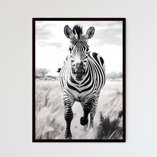 A Poster of A black and white zebra is running - A Zebra Running Through Tall Grass Default Title