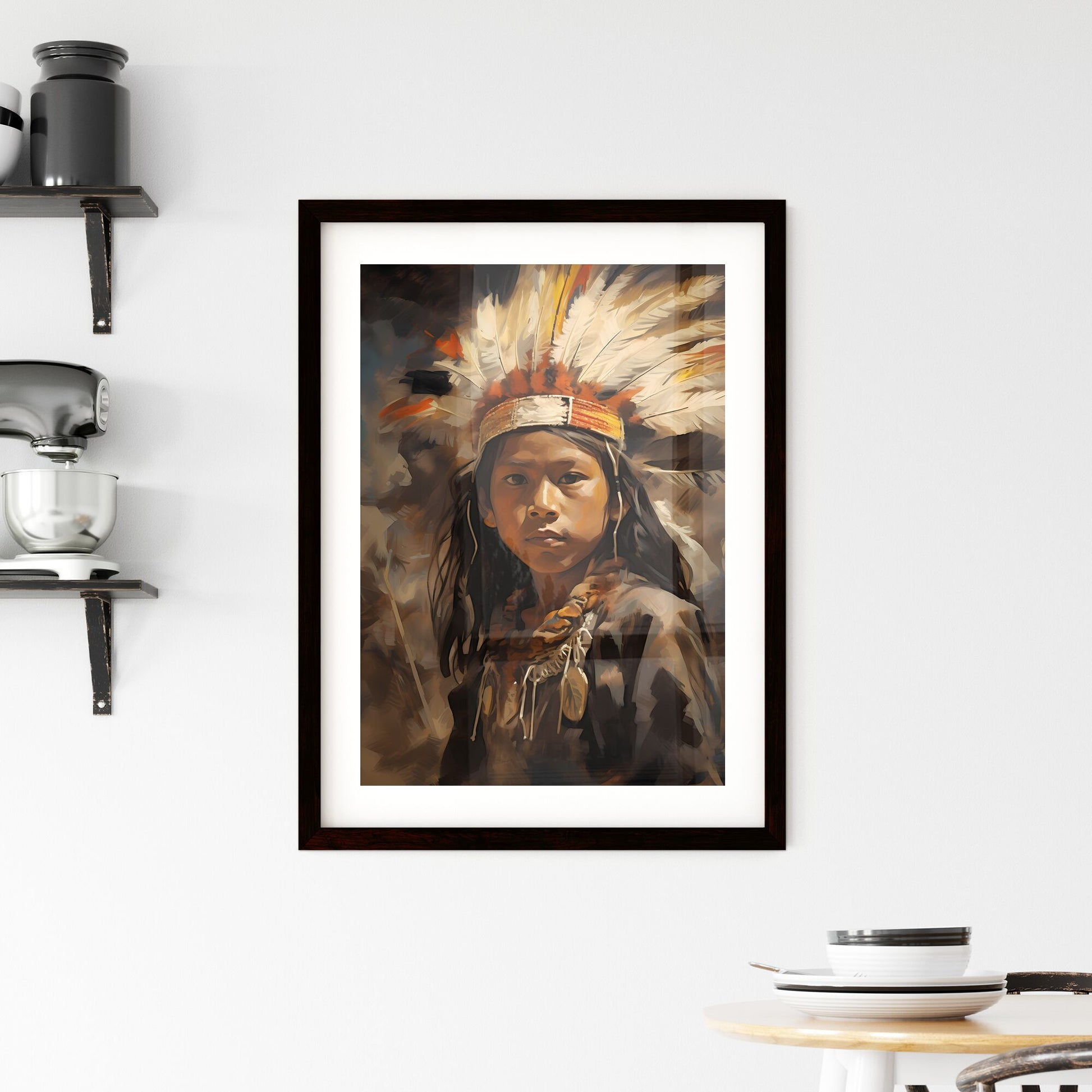 A Poster of indigenous child portrait cinematic light - A Child Wearing A Feathered Headdress Default Title