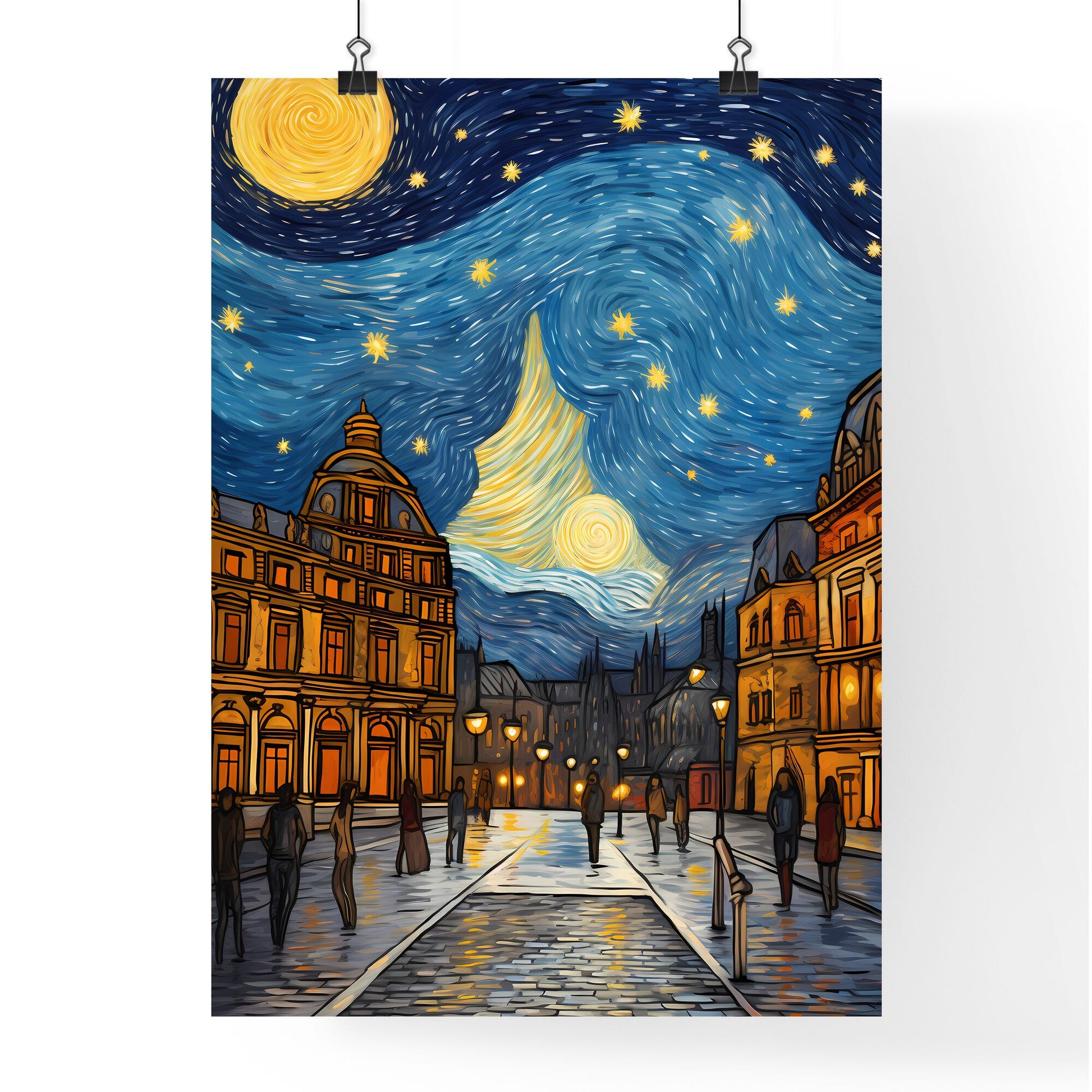 A Poster of adorable christmas illustration card - A Street With Buildings And People In The Middle Default Title