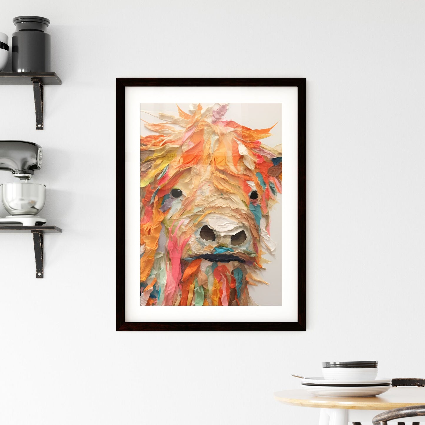 A Poster of Embroidery impasto painting highland cow - A Cow Made Out Of Pieces Of Fabric Default Title