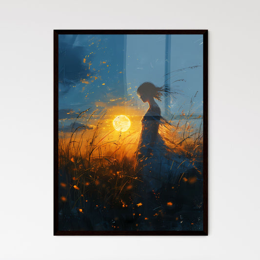 A Poster of a nocturne - A Woman In A Dress In A Field Of Tall Grass Default Title