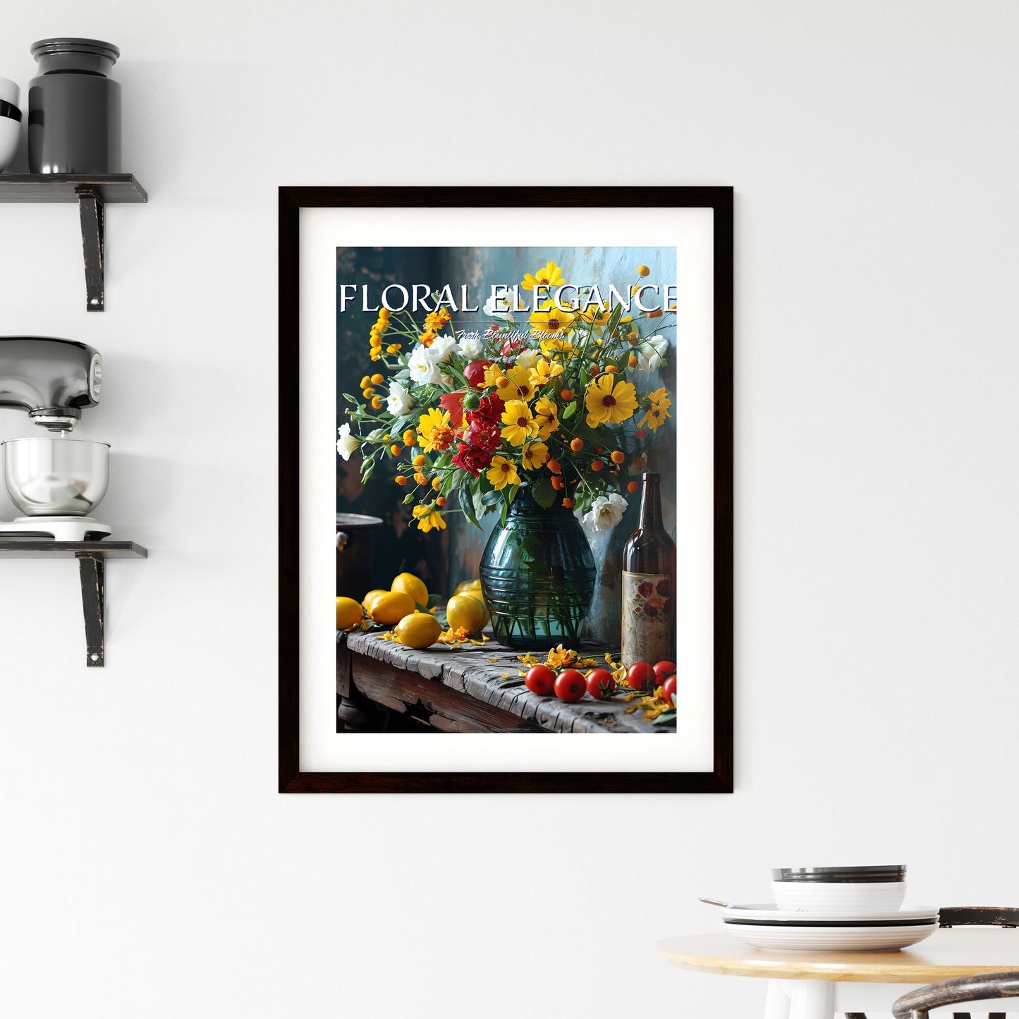 A Poster of impressionistic still life - A Vase Of Flowers And A Bottle Of Wine Default Title