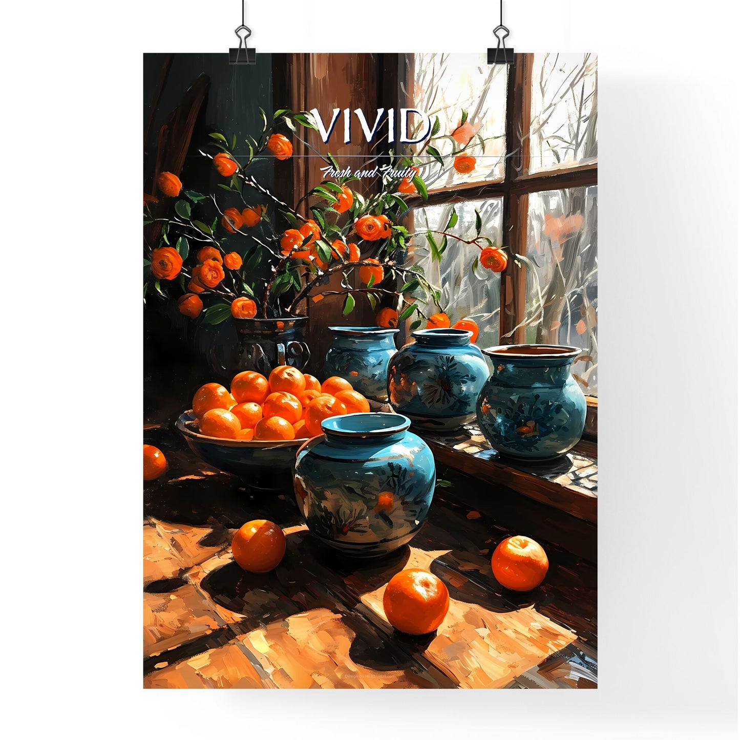 A Poster of impressionistic still life - A Vases And Oranges On A Window Sill Default Title
