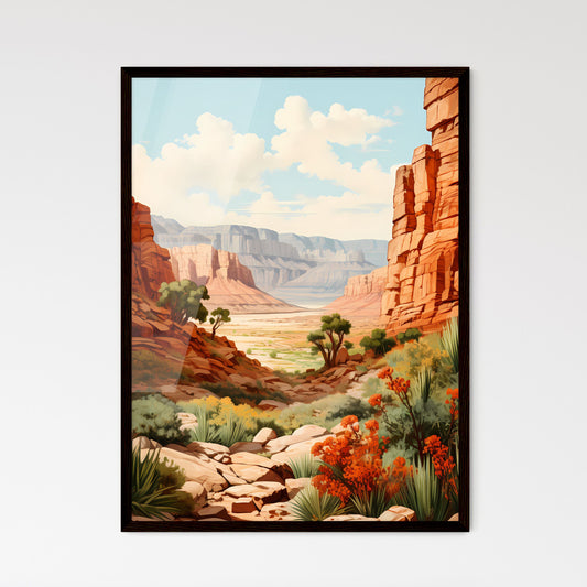 A Poster of Red Rock California - A Landscape Of A Canyon With Red Rocks And Trees Default Title