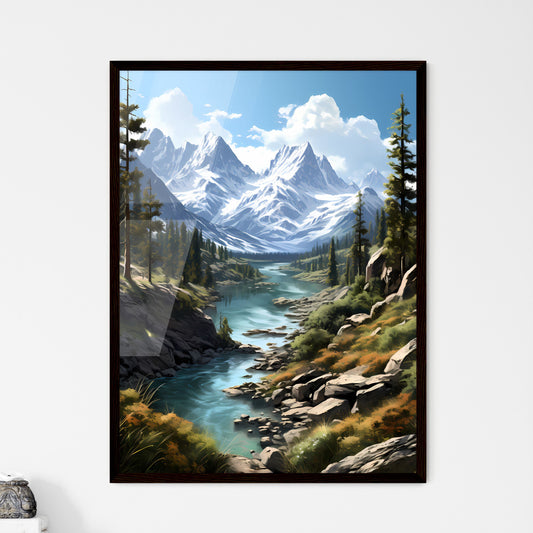 A Poster of BANFF National Park - A River Running Through A Valley With Trees And Mountains Default Title