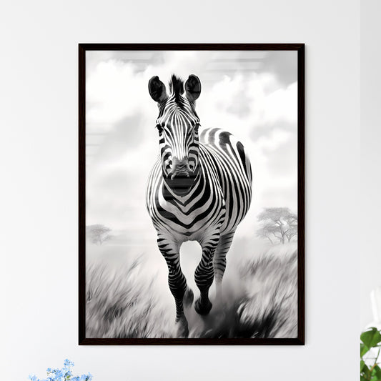 A Poster of A black and white zebra is running - A Zebra Walking Through Tall Grass Default Title